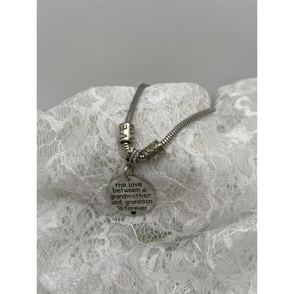 Grandmother / Grandson Saying Silver Tone Snake Chain Bracelet